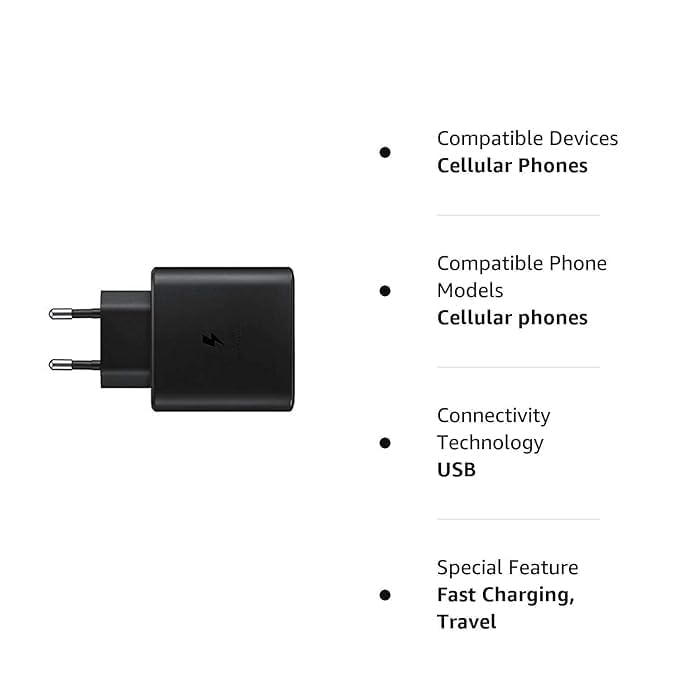 Image of Adaptor Compatible for Samsung 45W Type-C Travel Charger with Cable, Black