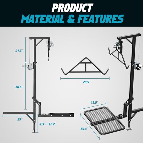 CROSSHIP Truck Hitch Game Hunting Hoist with Lifting System - for 2'' Receiver, 360° Swivel Hitch Crane & Lift - Truck Bed Kit with Winch/Gambrel - 400lbc Hoist & 250lbc Lift - Thumbnail 3