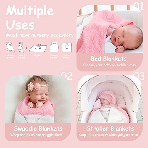 Yoofoss Baby Blankets - 100% Cotton Knit Receiving Blanket 30" X 40", 3D Bunny Blanket For Easter Gift, Breathable Cozy Unisex Swaddle Blanket For Newborns, Infants, Toddler, Boys And Girls, Pink #TOP3