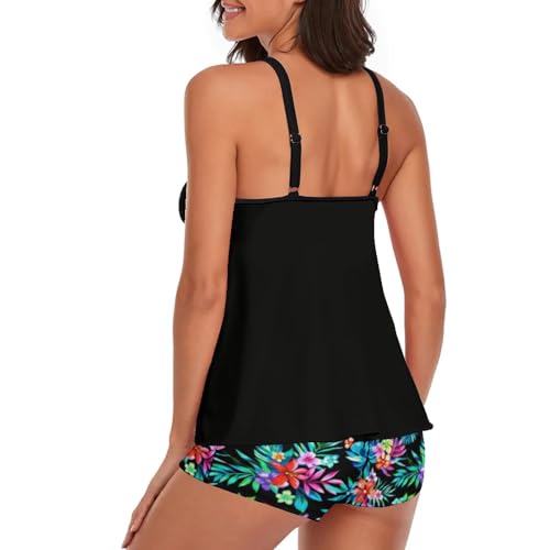 Image of Urchics 2026 Women Two Piece Tankini Swimsuit Tummy Control Plus Size Long Torso Top and High Waisted Boyshorts Bathing Suits