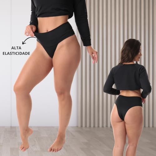 Kit 5 Calcinhas Fitness Alta Compressão Para Barriga - El Eva Lingerie (BR, Alfa, M, Regular, Preto)