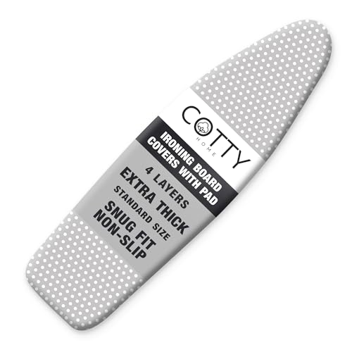COTTY HOME Extra Thick Ironing Board Covers with Pad Standard Size 15x54, Heat Reflective Full Scorch Resistant Padding, Snug Fit Non-Slip Nose Pocket Fastener Straps Elastic Edges, Gray Spotted by COTTY HOME - Used condition - US$17.74