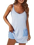 Design: Dieses Kleid kombiniert mit Futter Jumpsuit ist ein innovatives Design. Ärmelloses Sommerkleid mit Streifen-Muster und zwei Taschen.