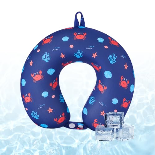 Image of Cooling Travel Pillows, Cool To Touch Neck Pillow for Teens and Adults | Removable cover, memory foam, machine washable, 360 degree head & chin support, airplane and car rides, hanging portability