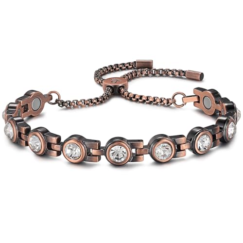 RainSo Women Pure Copper Magnetic Bracelets Adjustable Design with Display Box (White Crystal)