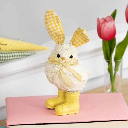 Northlight Chick with Plaid Rabbit Ears and Rainboots Easter Figurine - 7" - Yellow3