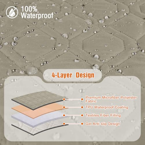 Image of VANSOFY Loveseat Recliner Cover with Console 100% Waterproof Sofa Slipcovers Non-Slip Reclining Couch Cover Split Sofa Covers Furniture Protector for Pets, Dogs(Khaki)