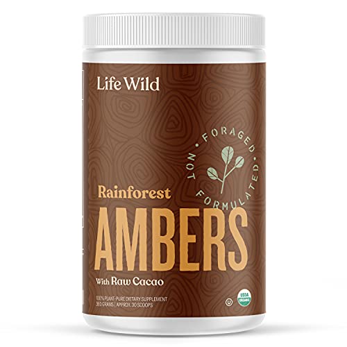 Life Wild Rainforest Ambers Organic Superfood Powder | Daily Blend of Real Mushrooms, Cacao, Chai, Coffeeberry Fruit Extract | Dietary Supplement Boosts Immunity, Energy, Brain & Heart | 30 Scoops