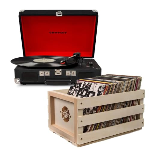 Crosley Cruiser Bluetooth Portable Turntable with Crosley Record Storage Crate, Black