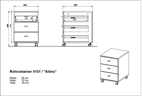 Germania Rollcontainer GW-Liono 4151 | In Weiss und Navarra Eiche | 40 x 57 x 49 cm - 4005949415171 Germania Rollcontainer GW-Liono 4151 | In Weiss und Navarra Eiche | 40 x 57 x 49 cm