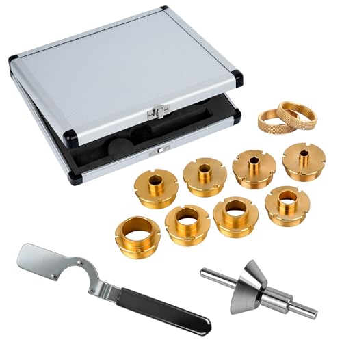 SpeTool 13-Piece Upgraded Router Bushing Guide Set Premium Brass Router Bushing Kit with Locking Wrench CenteringPin&Cone Aluminum Case Fit 1-3/16Center Hole Routers Heavy-Duty Router Bushing Set