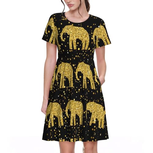 Robe d'été légère pour vos vacances et balades à motif éléphant abstrait et col rond