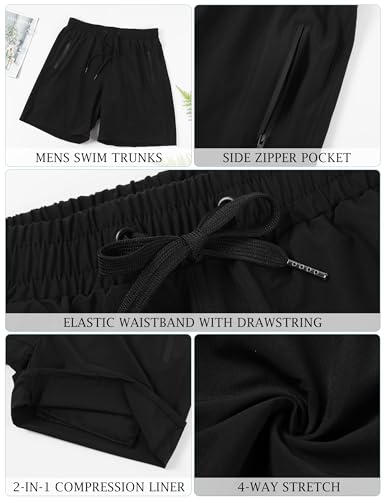 Cysincos Mens Swim Trunks with Compression Liner 7" 2 in 1 Quick Dry Swimming Swimwear Board Shorts with Zipper Pockets4