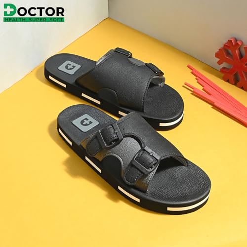 Image of DOCTOR HEALTH SUPER SOFT Men's Double Buckle Slide Sandals | Lightweight Cushioned EVA Slippers | Anti-Slip Comfortable Open Toe Casual Slides for Indoor Outdoor Everyday Wear