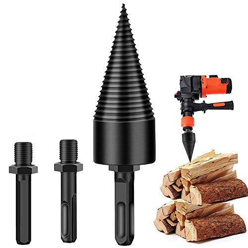 Broca para Cortar Madera, Broca para Cortar Troncos de Leña, Destornillador de Cono de Taladro Resistente para Taladro Manual con 3 Manijas de Mango Hexagonal Cuadrado y Redondo(42mm)