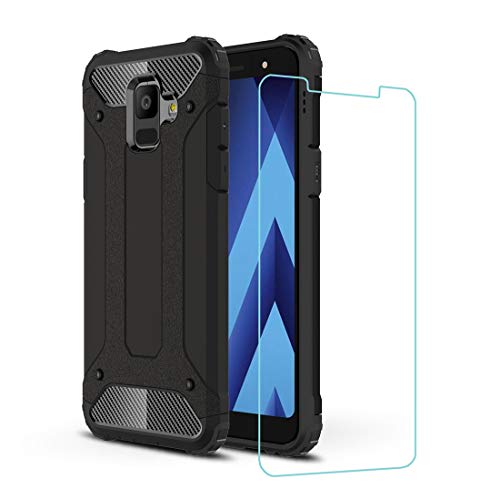 DESCHE compatibles para Funda A6 2018, Hard PC Soft TPU 2 en 1 360 protectora para Funda resistente a los arañazos a prueba de golpes + vidrio templado -Negro