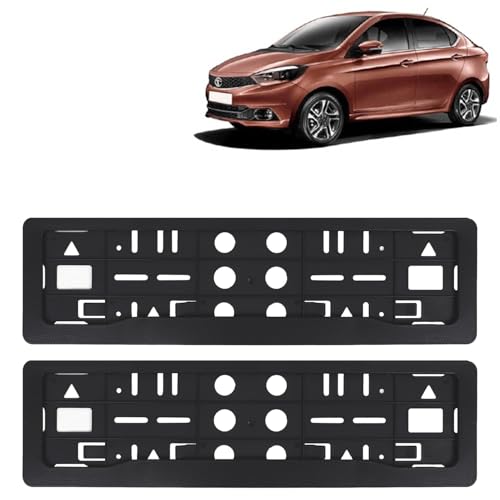 Image of KINGSWAY Tigor Car Number Plate Frames for All 2017 Onwards Models of Tata Car Registration Plate Holders, Black Licence Plate Covers (Front and Rear), Universal Size 51.5 x 14.5 cm