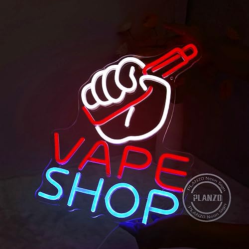 Image of Planzo VAPE Shop LED Neon Sign Light Smoke Shop E-cigar Store Wall Decor | Business Logo Bar Wall Decor Neon Night Light, Vape Shop Display, Christmas Birthday Gift for Dad Husband, 15.75 inchx11.62 inch, USB