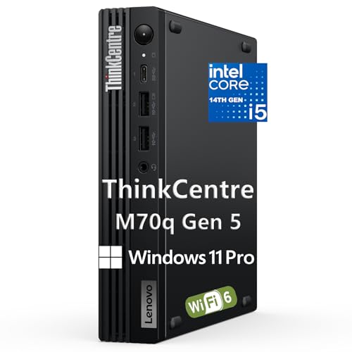 Image of Lenovo ThinkCentre M70q Gen 5 MFF Tiny Business Desktop 1L Mini PC Computer, 32GB DDR5 RAM, 1TB PCIe SSD, 14th Gen Intel 10-Core i5-14400T, WiFi 6, RJ45, Type-C, HDMI, DisplayPort, Windows 11 Pro
