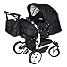 Adbor Duo Zwillingskinderwagen - weißes Gestell, Zwillingswagen, Zwillingsbuggy Farbe Nr. 30w schwarz/schwarz