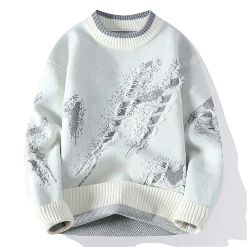 Men's Knit Pullover Patchwork O-Neck Sweater Casual Loose Streetwear Warm Winter Knitted Sweater3