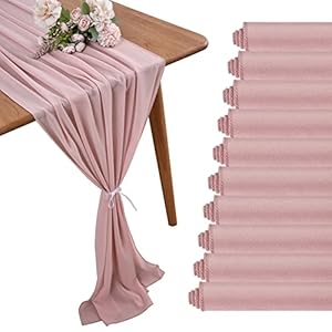 BEDDEB 10 Pack Dusty Rose Chiffon Table Runner 10Ft Sheer Wedding Table Runner 29×120 Inches Romantic Tulle Table Runner for Rustic Wedding Decor Birthday Party Bridal Baby Shower Table Decoration