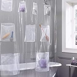Cortina De Baño Con Bolsillos topxingch Cortina de ducha impermeable a prueba de moho grueso con bolsillos de malla de 188 x 188 cm, transparente
