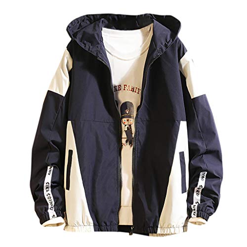 SOMESHINE Men's Front-Zip Jacket Pullover Hooded Waterproof Lightweight Windbreaker Jackets Wind&Water-Resistant Rain Jacket(Navy,XL)