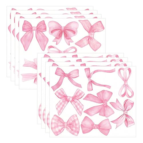 RUISPEED 60 piezas de calcomanías de pared con lazo rosa en estilo acuarela, adhesivos de vinilo resistentes al agua de diseño juguetón, fácil decoración para habitación infantil, habitación de