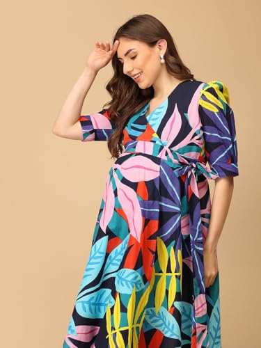 Image of The Mom Store Maternity and Nursing Wrap Dress for New Mom | Pre and Post Pregnancy Wear for Womens | Trendy Stylish Printed Friendly Dresses for Women | Comfortable
