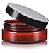 4 oz / 120 ml Amber Plastic PET Refillable Extra Low Profile Jar (BPA Free) with Black Lid (12 Pack)