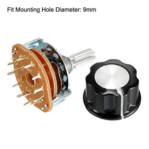 Uxcell 2P6T 2 Pole 6 Throw 1Deck Band Channel Rotary Switch Selector With Plastic Knob 4Pcs #TOP2