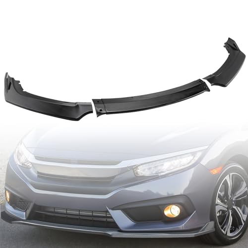MotorFansClub 3pcs Front Bumper Lip Splitter Fit for Honda Civic 2016 2017 2018 Trim Protection Splitter Spoiler, Carbon Fiber Style