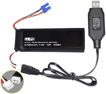 SPYMINNPOO Batterie Lipo 7.4V 2700mAh 10C Pour Drone H501S – Prise EC2 Femelle, Pièce De Rechange Pour Voiture Et Bateau RC
