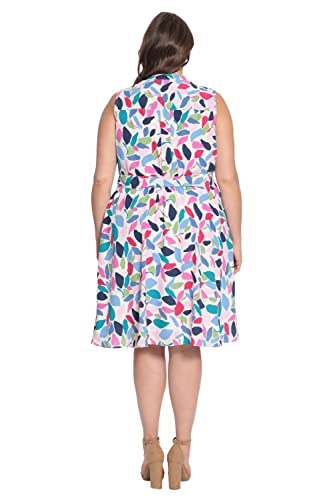 Image of Maggy London Women's Women's Leaf Printed Sleeveless Shirt Dress with Pleated Bodice and Waist Tie