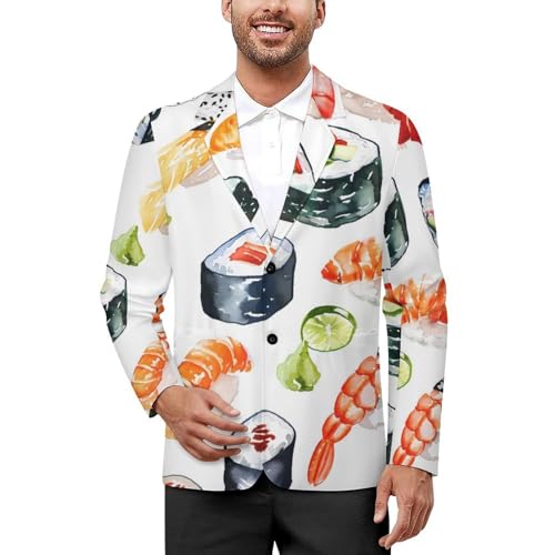 Watercolor Sushi Wasabi Casual Suits Jackets for Men Two Buttons Business Coat Wedding Dinner Party