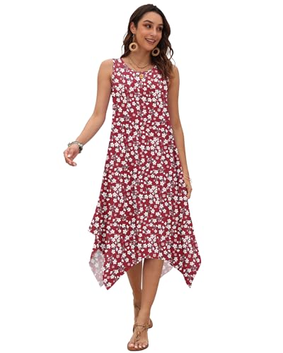 Image of AUSELILY Women's Summer Dresses Casual Sleeveless Midi Tank Beach Dress | Women's Asymmetrical Hem Sundress with Side Pockets, Great for Beach, Vacation & Daily Wear