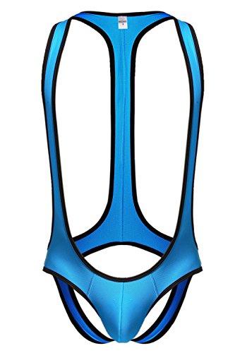Leories Men's Jockstrap Leotard Underwear Jumpsuits Wrestling Singlet Bodysuit M Blue