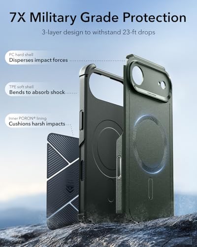 Image of ESR for iPhone Air Case, 23ft Military-Grade Drop Protection, Shock-Absorbing Rugged iPhone 17 Air Cover, MagSafe Accessories Compatible, Cyber Series, Olive Green