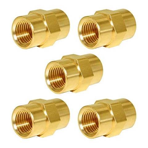 Joywayus Brass Pipe Fitting, Hex Nipple 1/4"NPT Female x 1/4"NPT Female(Pack of 5) Cover