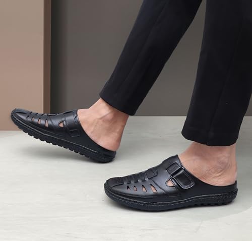Image of ARAMISH Back Open Genuine Leather Fisherman Sandals for Men
