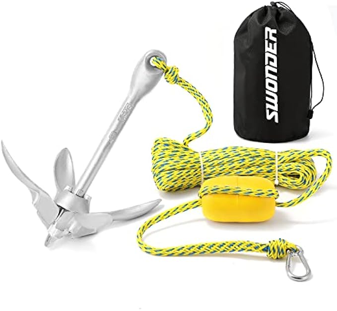 Swonder Kayak Anchor, 3.5lbs Folding Anchor Kit w/ 40ft Rope & Storage Bag, Complete Accessories Kit for Kayak, Paddle Board, Jet Ski and Small Boats