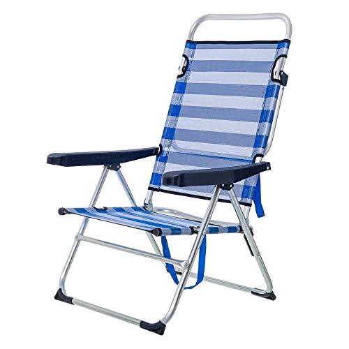 LOLAhome Tumbona Cama de Playa 4 Posiciones de Aluminio y textileno (Azul y Blanco)