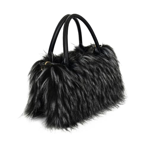 Bolso bandolera de piel sintética y peluche para mujer miniatura 1