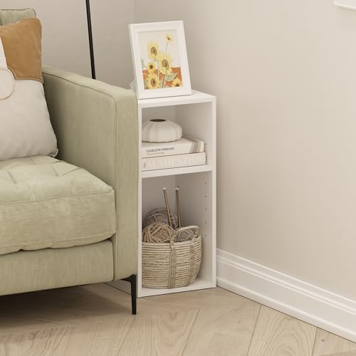 Image of Furinno Fulda Book Shelf, 2-Tier Narrow Bookshelf, Bookcase with 10-in Width Storage Shelf, 9.3 x 9.8 x 21.2, for Living Room, Bedroom, Home Office, White