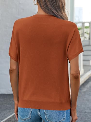 Image of Saodimallsu Women's Short Sleeve Crew Neck Knit Pullover Sweater