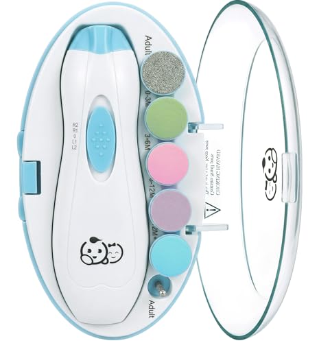 Image of Royal Angels Upgraded 6 in 1 Baby Nail Trimmer with Labeled Case, 4 Colored Pads for Newborns to Toddlers, Whisper Quiet Electric Nail File with LED Light, Safe Manicure Set for Families (Babyblue)