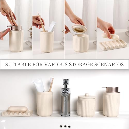 Image of BosilunLife Striped Apricot Ceramic Bathroom Accessories Set of 4