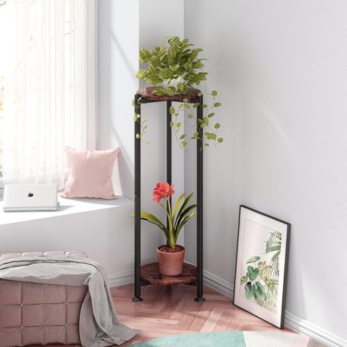 Image of Dime Store Metal Tall Corner End Table Side Table 2-Tier Round Stylish Plant Stand Bedside Table Corner Display Stand for Decorative Showpieces and Flower Vase for Living Room , Bedroom