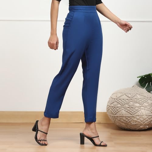 Pantalon ample BIBA bleu électrique en polyester fluide infroissable taille 34 - 5